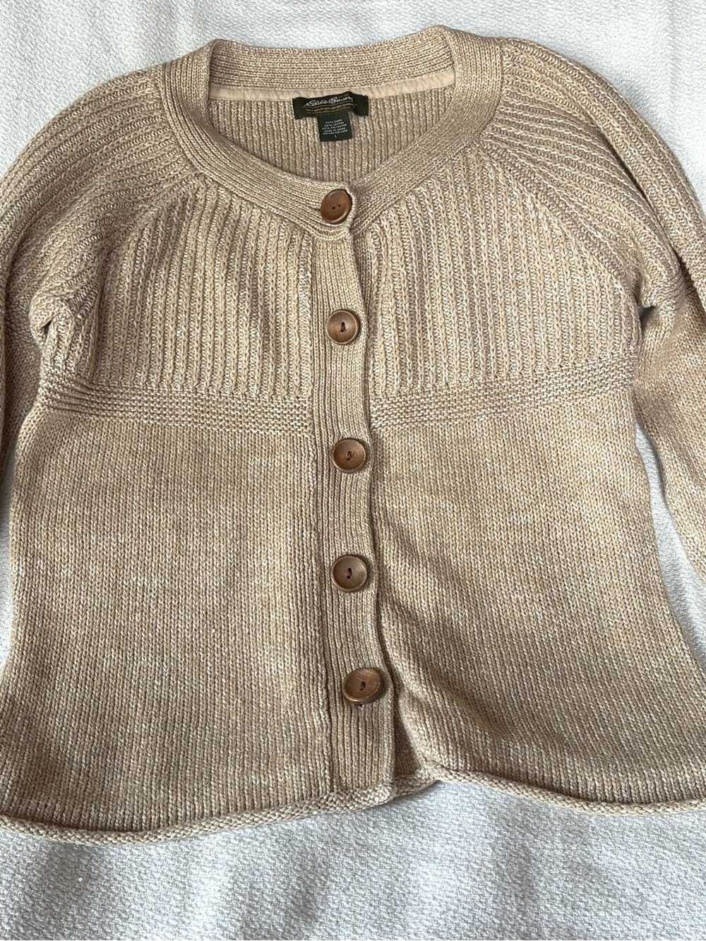 Eddie Bauer Linen Beige Button-Front Knit Cardigan